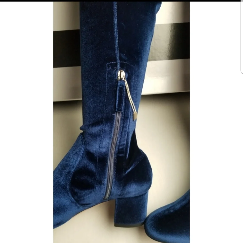 NWT Aquazurra Blue Velvet Over the knee boots